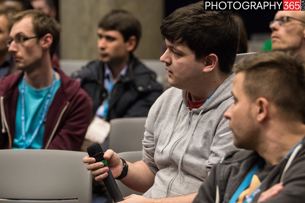 Michael answering a question at WordCamp London 2016. Photo credit: Ian Stratton