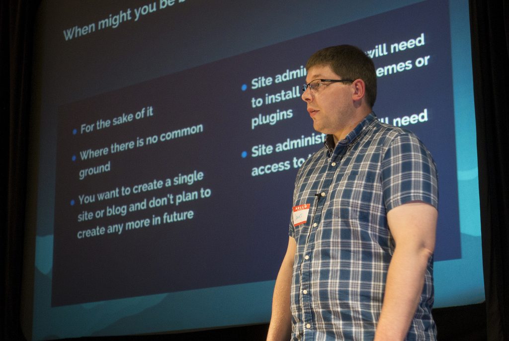 James Morrison delivering his talk at WordCamp Brighton.